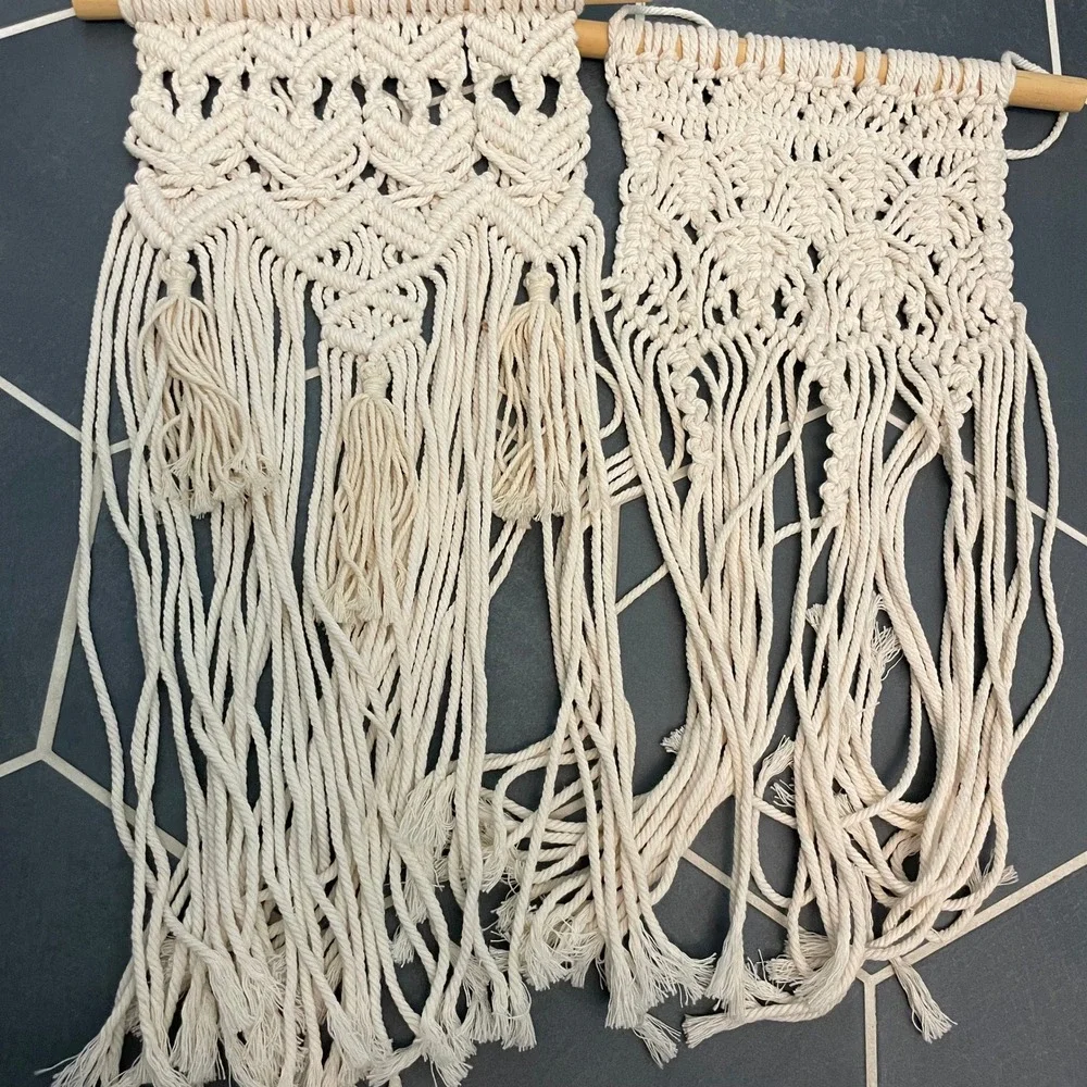 Boho Macrame Wall Hanging Set of 2 – Off-White/Cream‎ Handmade Fiber Art